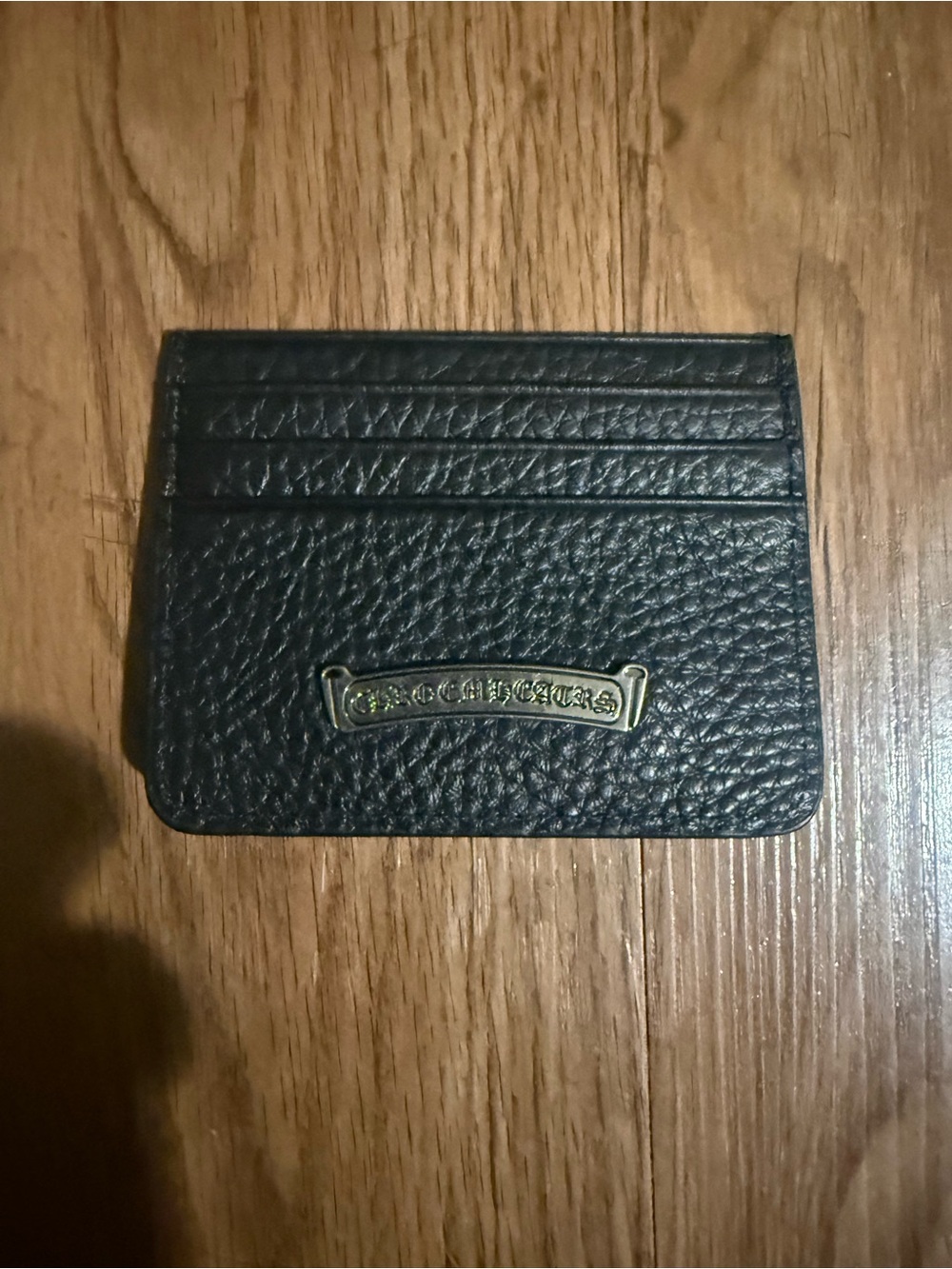 Black Leather Card Holder with Brass Accent